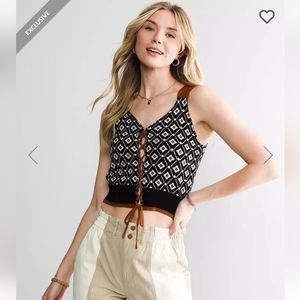 Lace up cropped sweater tank top or vest